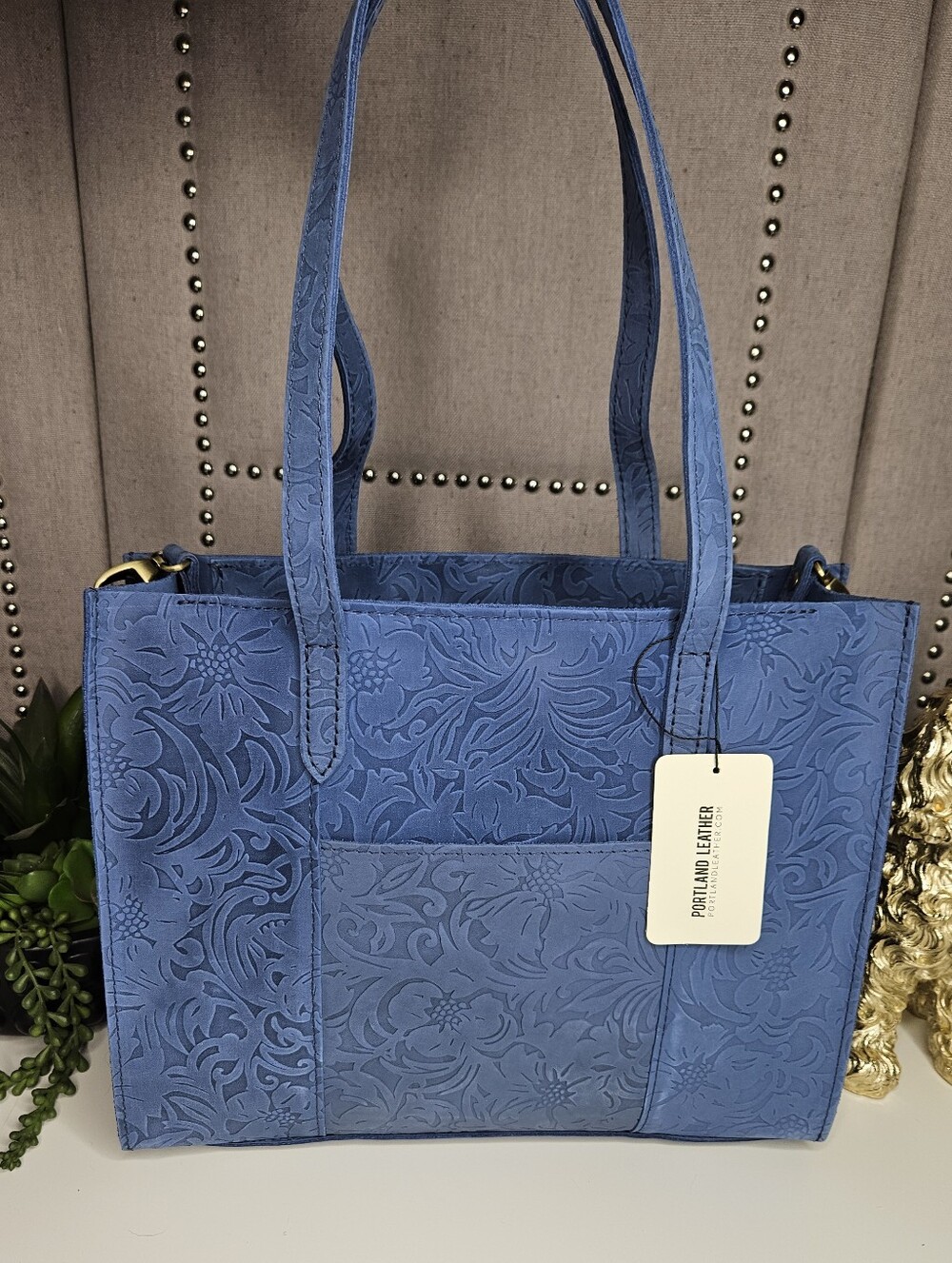 Portland Leather Goods Lola East/West Crossbody Tote Cornflower Blue